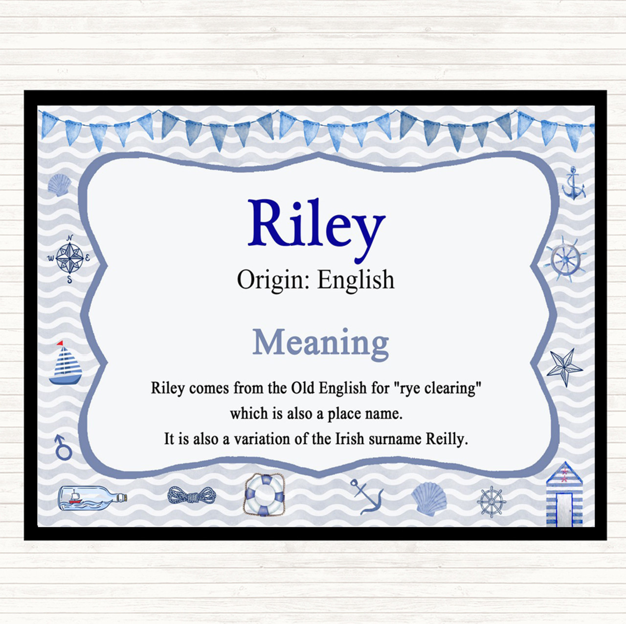 Riley Name Meaning Placemat Nautical - Party Animal Print